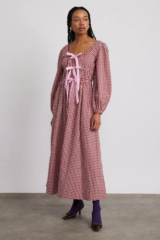 Dresses Women Damson Madder Dakota Bow Midi Dress 8211 Red Gingham