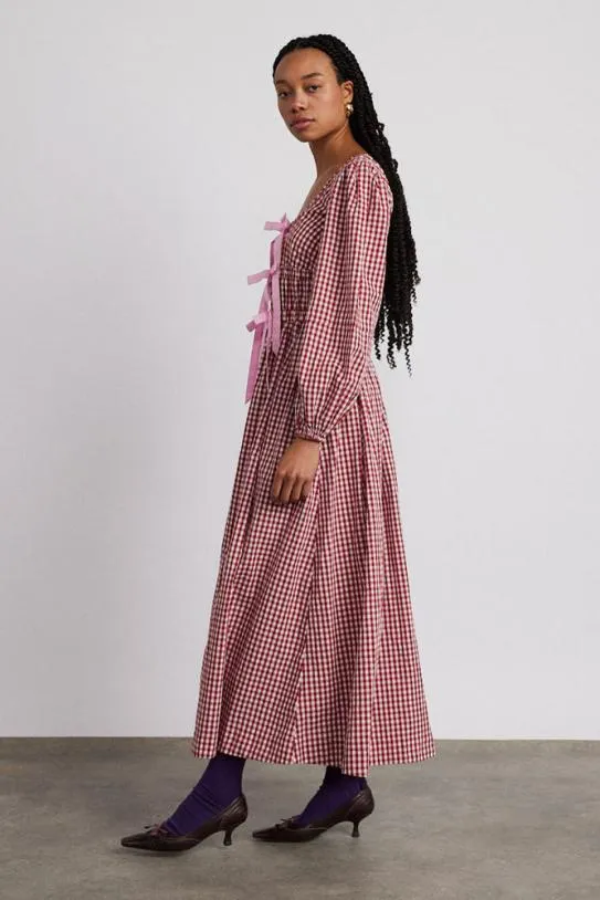 Dresses Women Damson Madder Dakota Bow Midi Dress 8211 Red Gingham