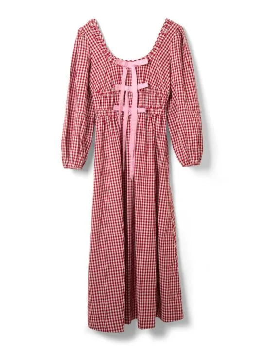 Dresses Women Damson Madder Dakota Bow Midi Dress 8211 Red Gingham