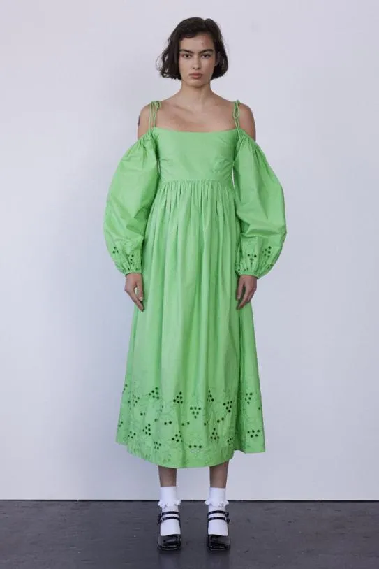 Dresses Women Damson Madder Edwina Green Broderie Bardot Midi Dress