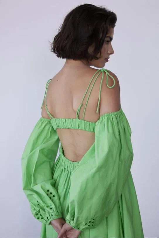 Dresses Women Damson Madder Edwina Green Broderie Bardot Midi Dress
