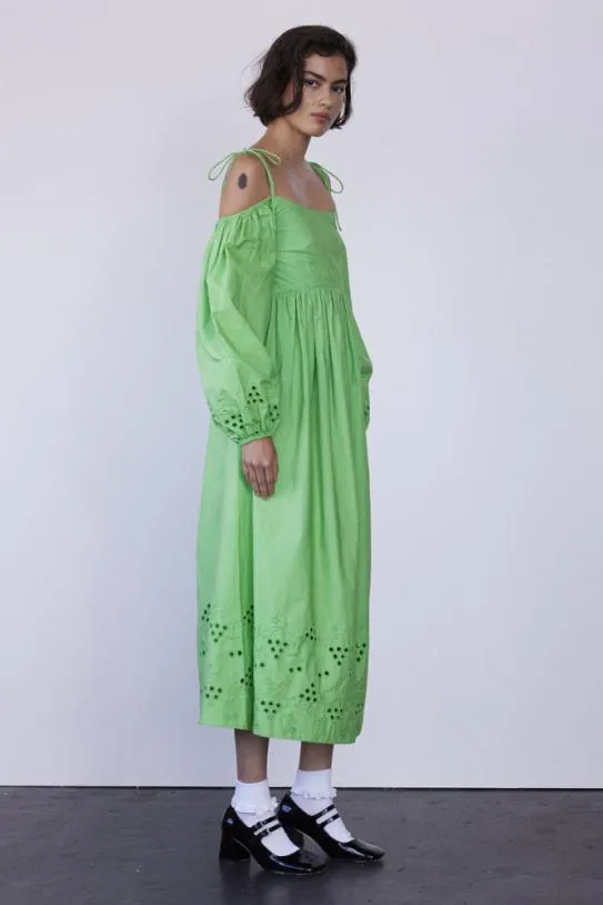 Dresses Women Damson Madder Edwina Green Broderie Bardot Midi Dress