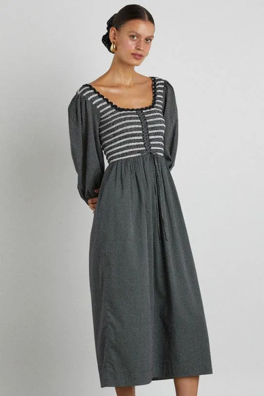 Dresses Women Damson Madder Hermione Shirred Midi Dress 8211 Pin Dot