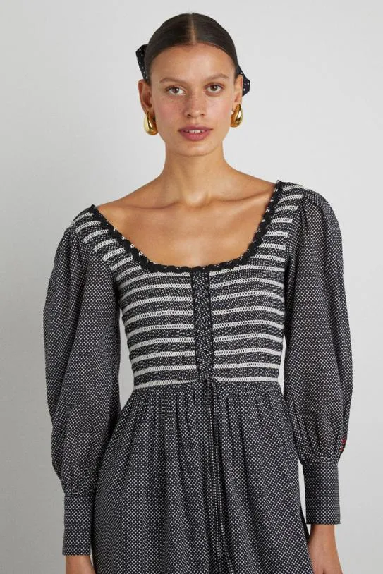 Dresses Women Damson Madder Hermione Shirred Midi Dress 8211 Pin Dot