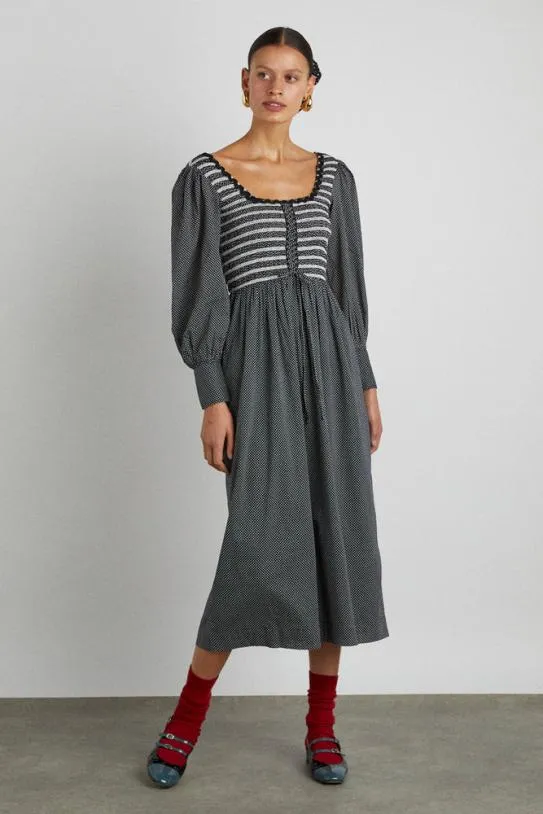 Dresses Women Damson Madder Hermione Shirred Midi Dress 8211 Pin Dot