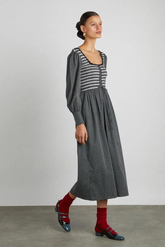 Dresses Women Damson Madder Hermione Shirred Midi Dress 8211 Pin Dot