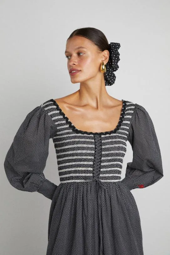 Dresses Women Damson Madder Hermione Shirred Midi Dress 8211 Pin Dot