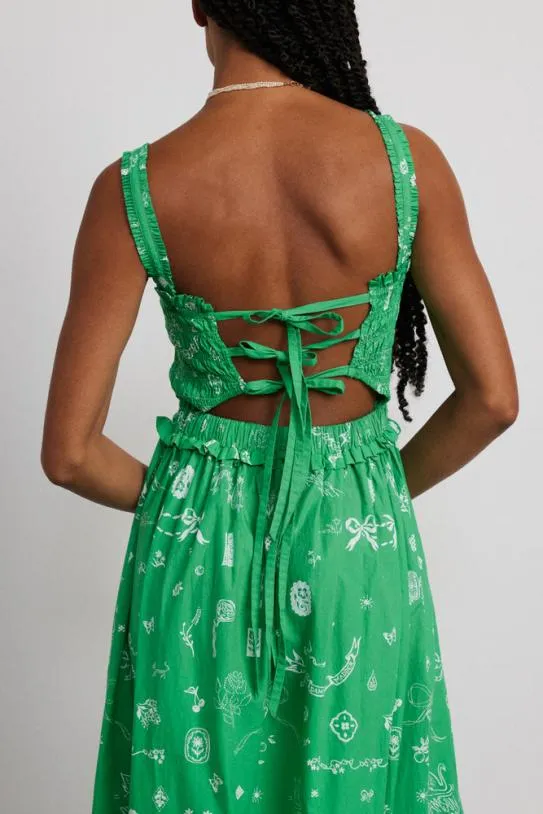 Dresses Women Damson Madder Keira Shirred Midi Dress 8211 Green Symbol Print