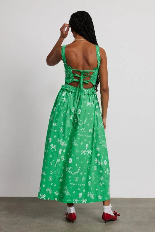 Dresses Women Damson Madder Keira Shirred Midi Dress 8211 Green Symbol Print