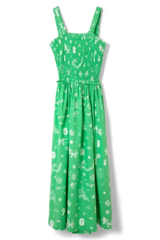 Dresses Women Damson Madder Keira Shirred Midi Dress 8211 Green Symbol Print