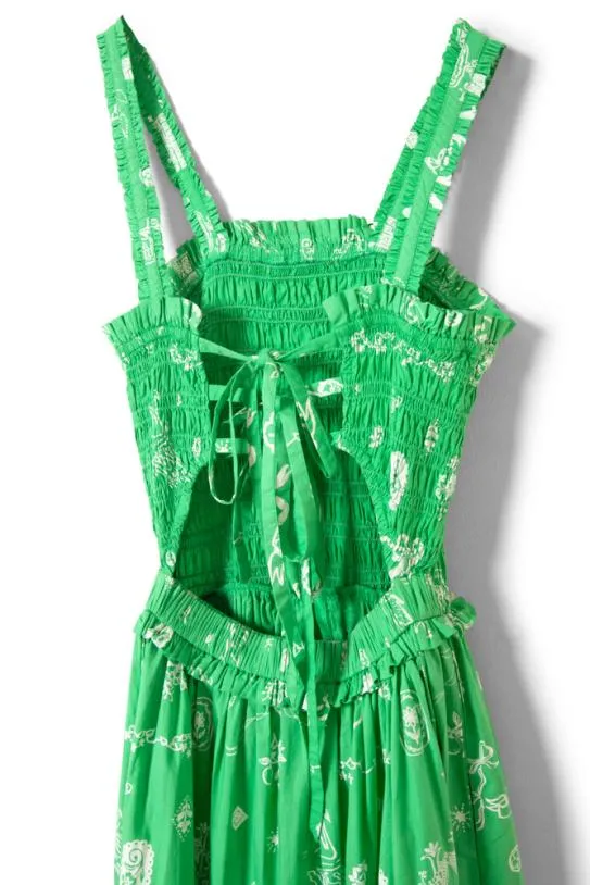 Dresses Women Damson Madder Keira Shirred Midi Dress 8211 Green Symbol Print