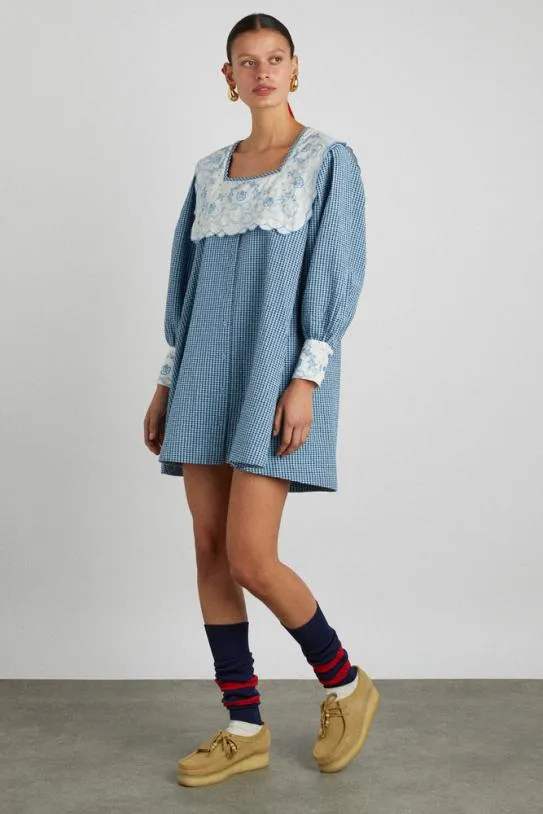 Dresses Women Damson Madder Mala Mini 8211 Blue Gingham