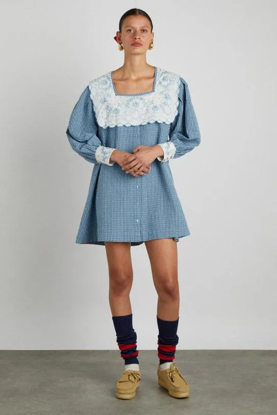 Dresses Women Damson Madder Mala Mini 8211 Blue Gingham