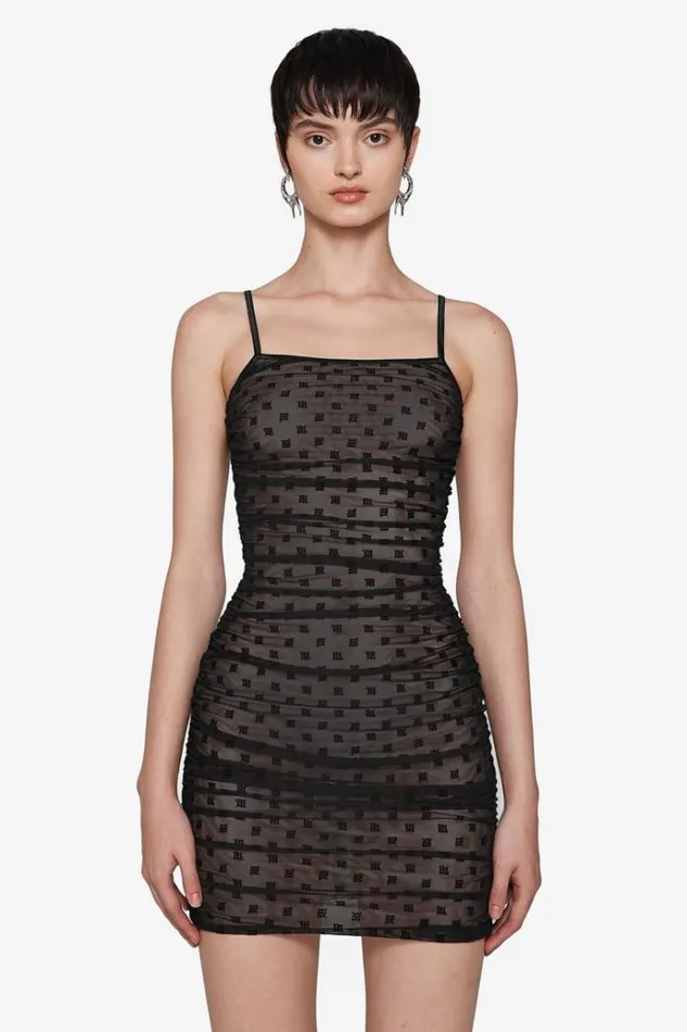 Dresses Women MISBHV Mesh Monogram Draped Mini Dress Black
