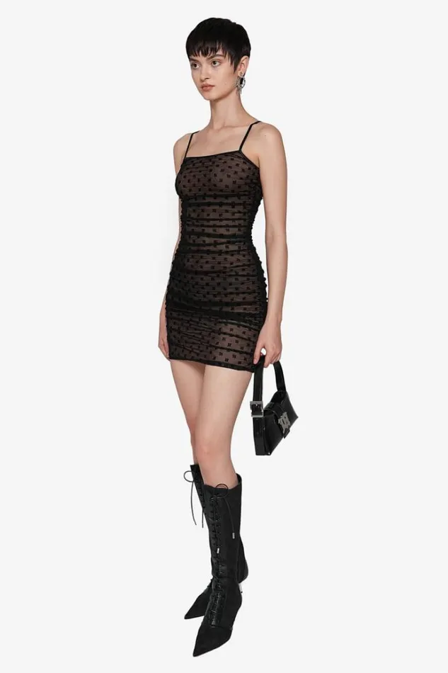 Dresses Women MISBHV Mesh Monogram Draped Mini Dress Black