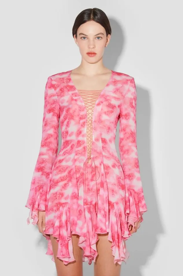 Dresses Women MISBHV Recycled Viscose Chiffon Lace Mini Dress Pink