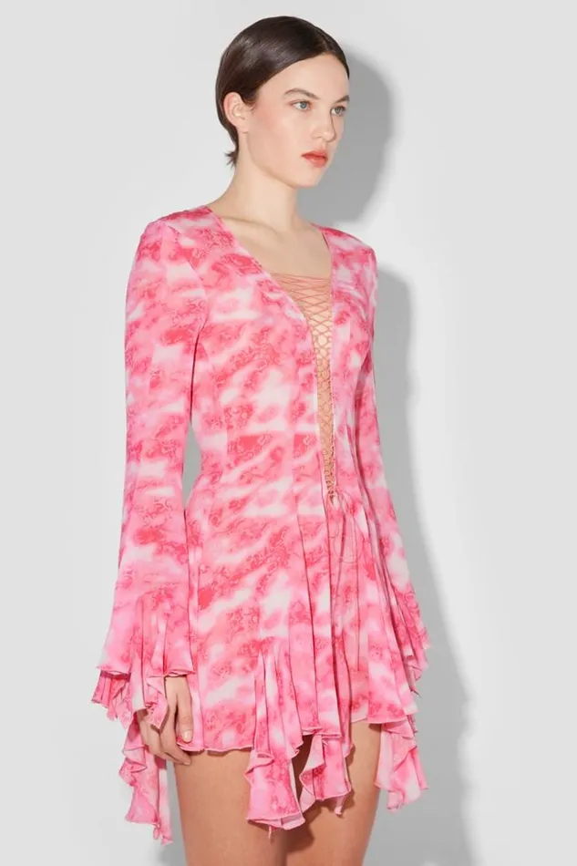 Dresses Women MISBHV Recycled Viscose Chiffon Lace Mini Dress Pink