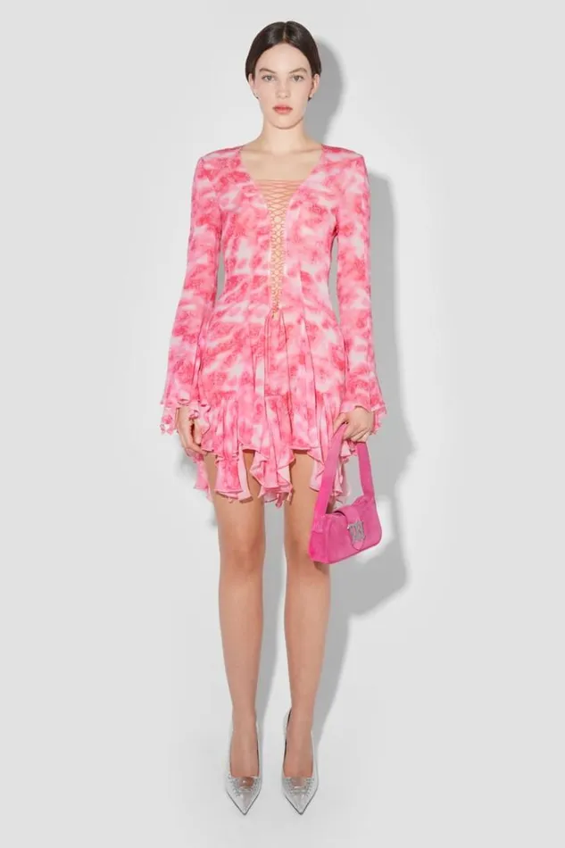 Dresses Women MISBHV Recycled Viscose Chiffon Lace Mini Dress Pink
