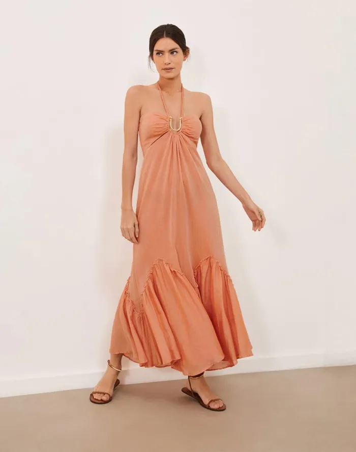 Dresses Women ViX Paula Hermanny Harper Detail Long Dress 8211 Grapefruit
