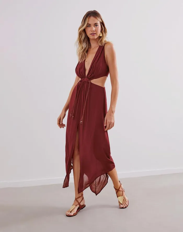 Dresses Women ViX Paula Hermanny Nayara Long Dress 8211 Cranberry