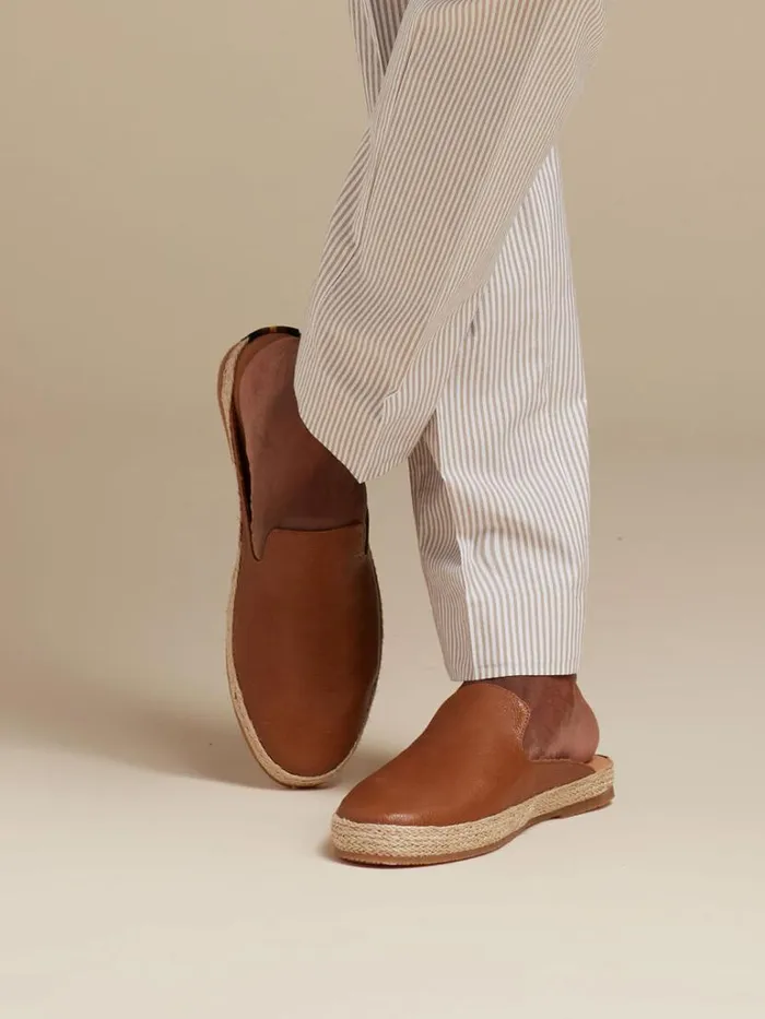Espadrilles Mens Paul Stuart Miami Leather Espadrille Slide Cognac Espadrilles Mens Paul Stuart Miami Leather Espadrille Slide Cognac