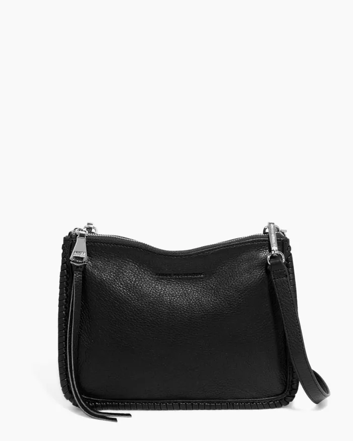 Famous Double Top Zip Crossbody Black With Silver Women Aimee Kestenberg Crossbody Bags Famous Double Top Zip Crossbody Black With Silver Women Aimee Kestenberg Crossbody Bags