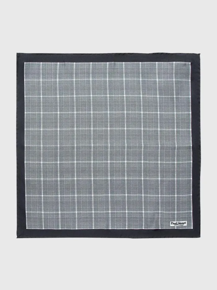 Formal Shop Mens Paul Stuart Black and White Glenn Plaid Pocket Square Black