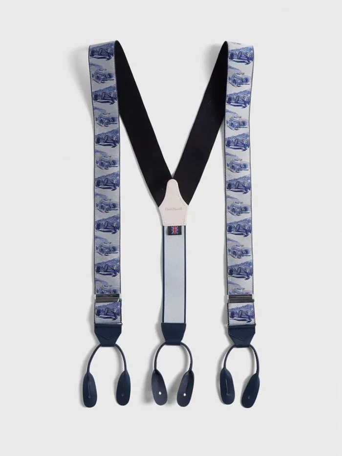 Formal Shop Mens Paul Stuart Monaco Cars Motif Braces Grey