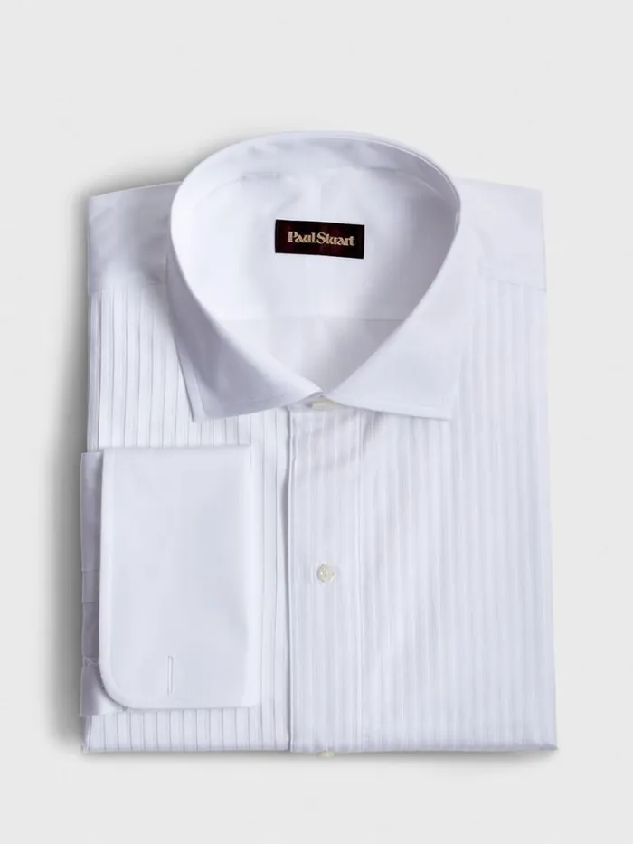 Formal Shop Mens Paul Stuart Narrow Pleat Formal Shirt White