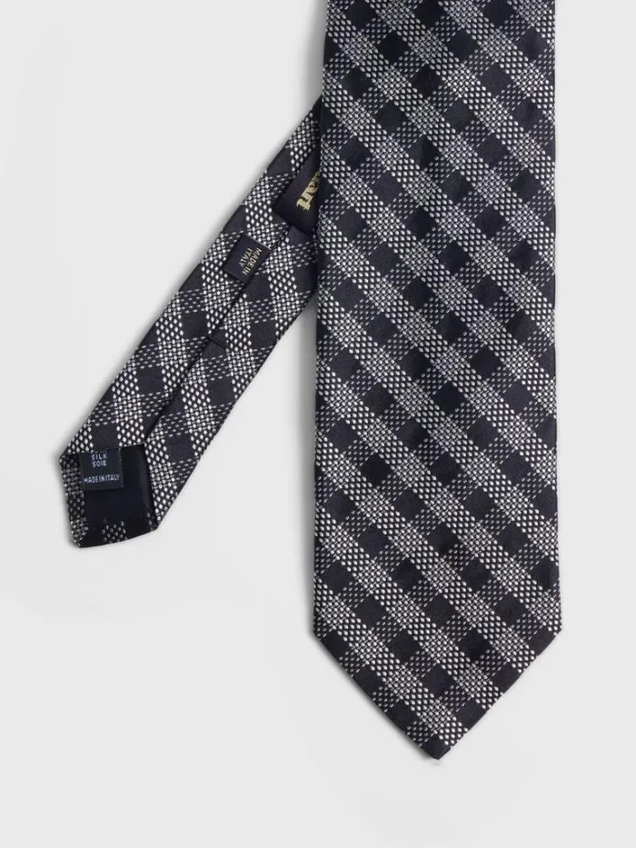 Formal Shop Mens Paul Stuart Silk Jacquard Check Tie Black