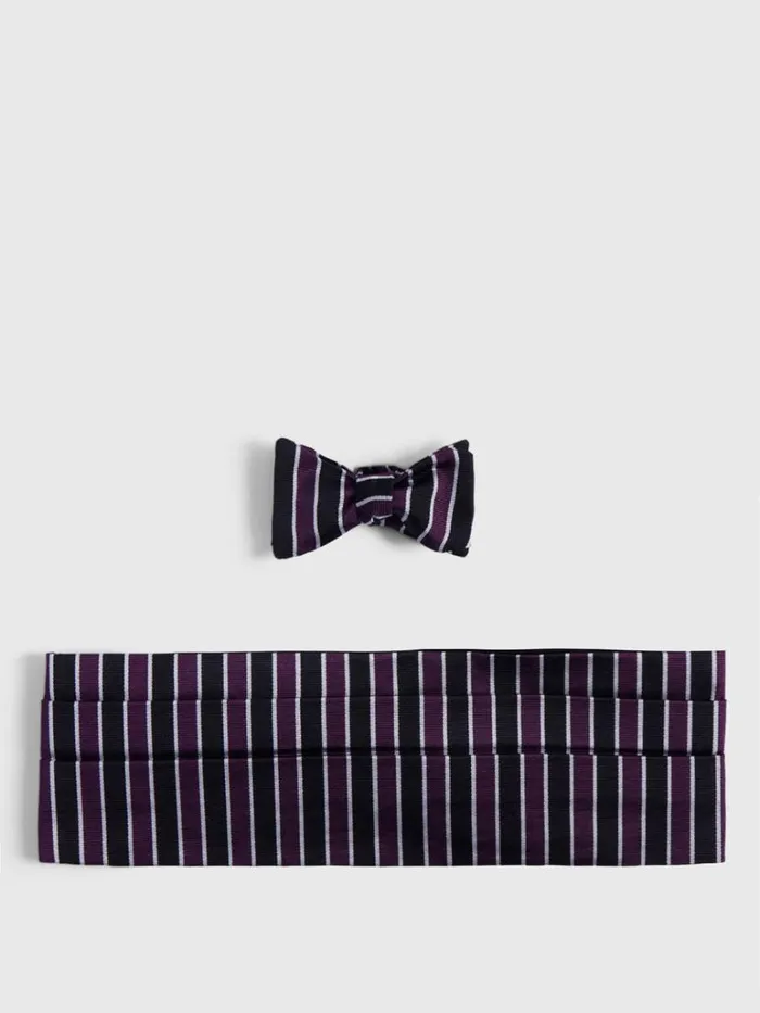 Formal Shop Mens Paul Stuart Striped Bow Tie And Cummerbund Set Purpleblack