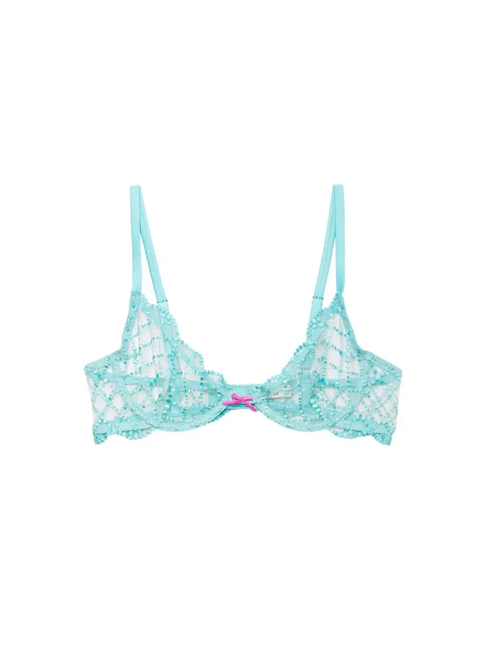 Fuller Cup Bras Lingerie Fleur Du Mal Dotty Grid Demi Bra Bright Jade