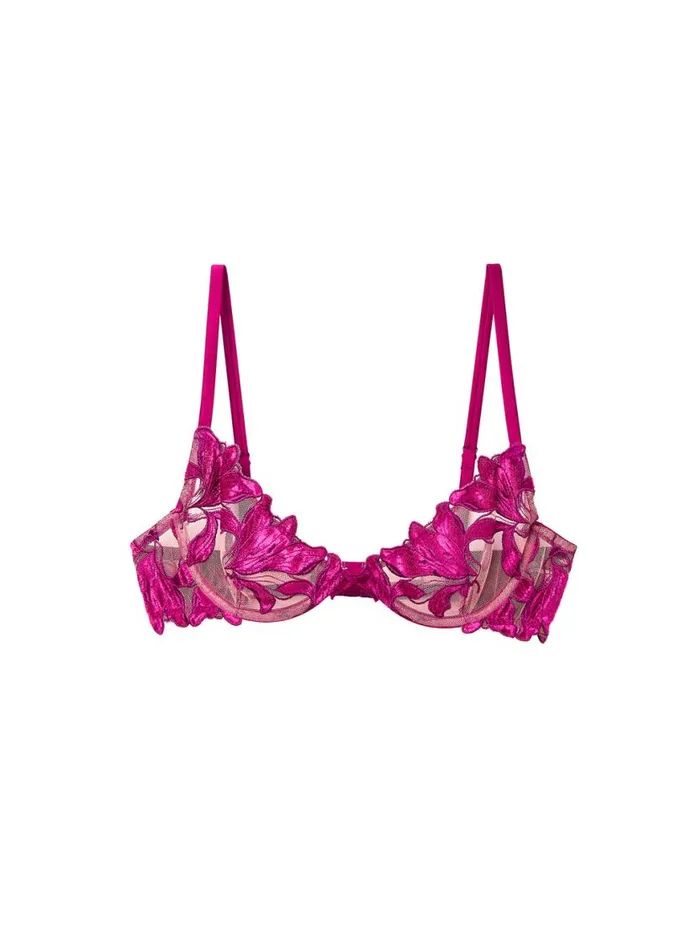 Fuller Cup Bras Lingerie Fleur Du Mal Lily Embroidery Plunge Demi Bra Magenta Velvet