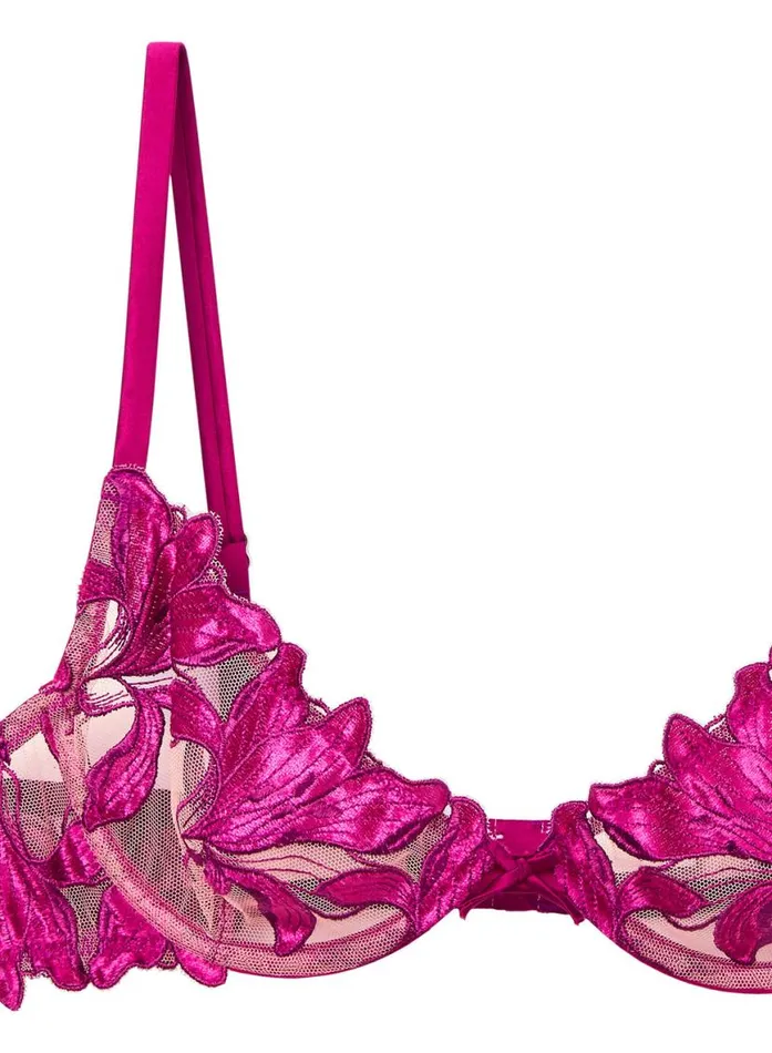 Fuller Cup Bras Lingerie Fleur Du Mal Lily Embroidery Plunge Demi Bra Magenta Velvet