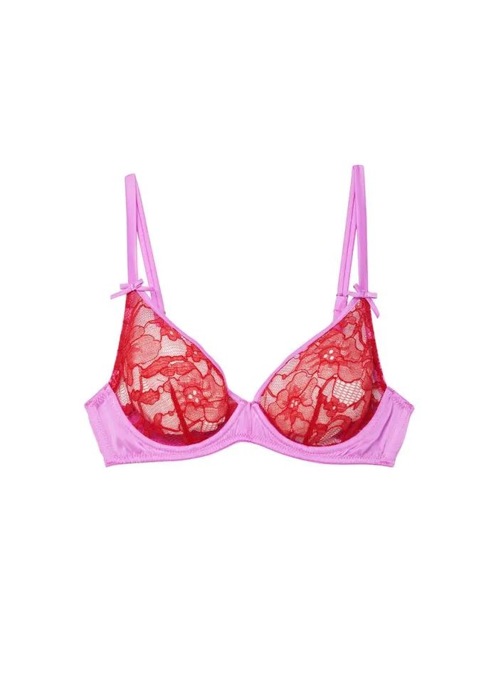 Fuller Cup Bras Lingerie Fleur Du Mal Magnolia Lace Unlined Demi Bra Rouge