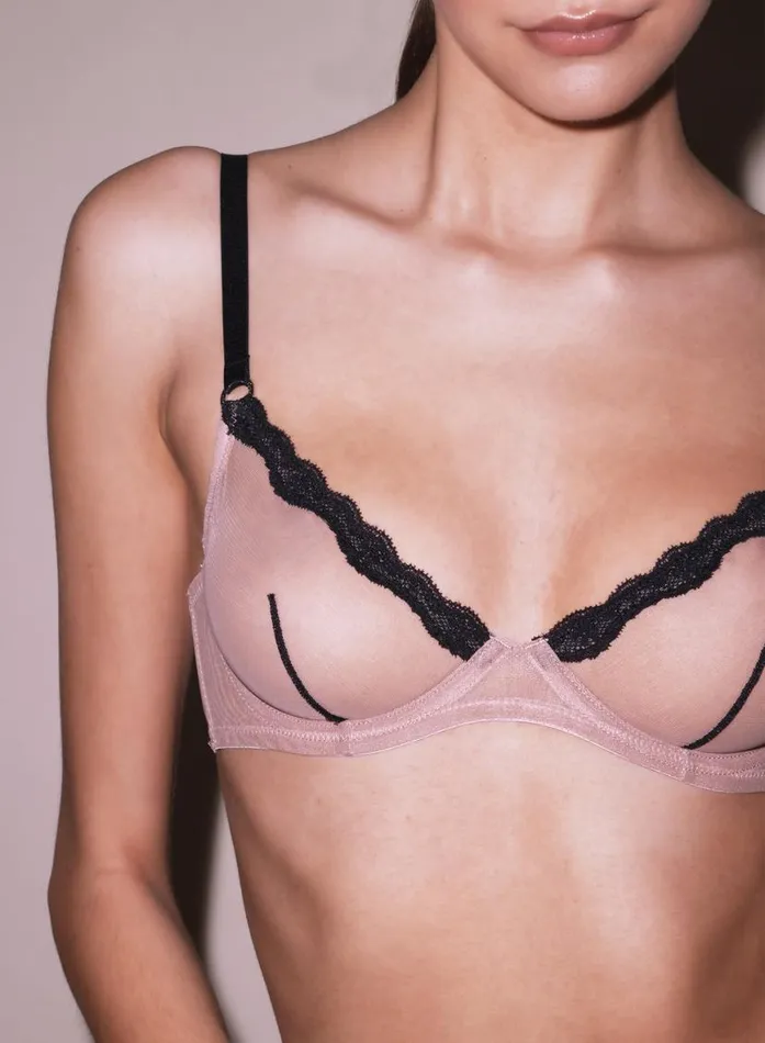 Fuller Cup Bras PleasureLingerie Fleur Du Mal Sheer Tulle Demi Bra Petal