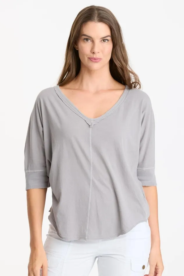 Gardiner Banded Sleeve Top 20 Cotton Grey Pigment Clothing XCVI Tees