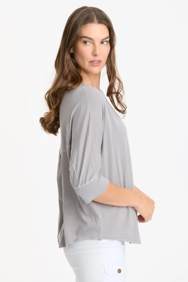Gardiner Banded Sleeve Top 20 Cotton Grey Pigment Clothing XCVI Tees