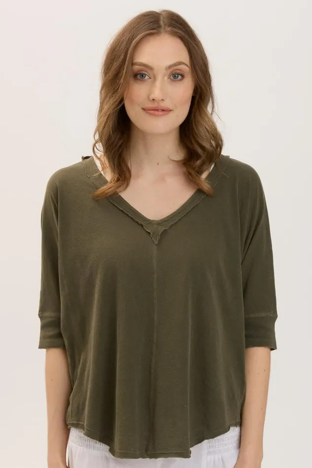 Gardiner Banded Sleeve Top 20 Kombu Pigment Clothing XCVI Tees