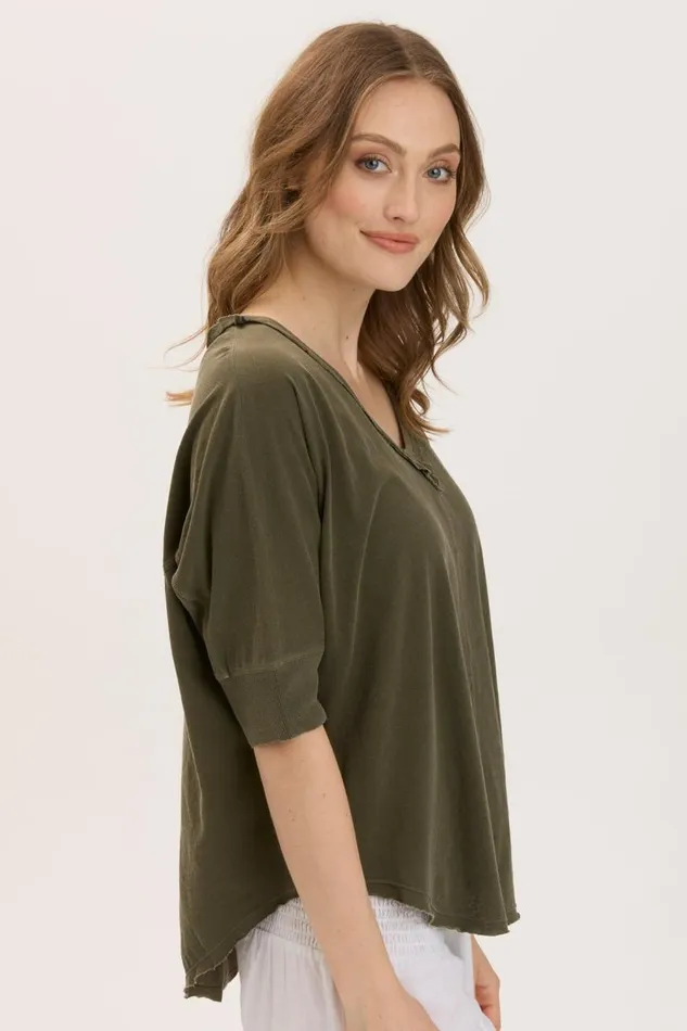 Gardiner Banded Sleeve Top 20 Kombu Pigment Clothing XCVI Tees