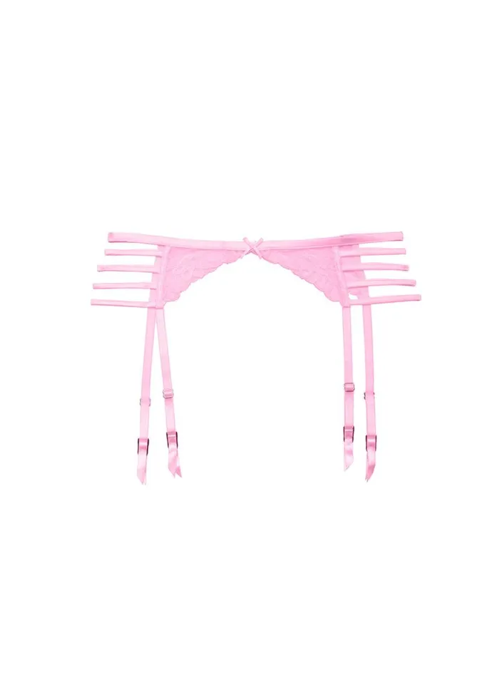 Garters and Belts Lingerie Fleur Du Mal Bella Embroidery Strappy Garter Belt Bisou Pink