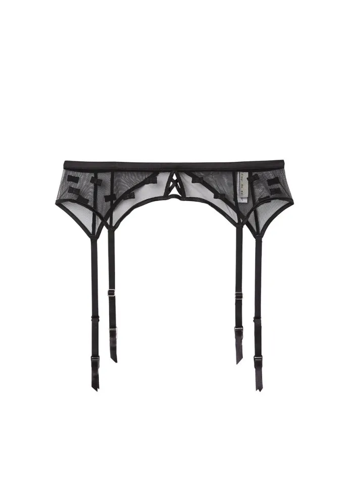 Garters and Belts Lingerie Fleur Du Mal Bow Embroidery Garter Belt Black