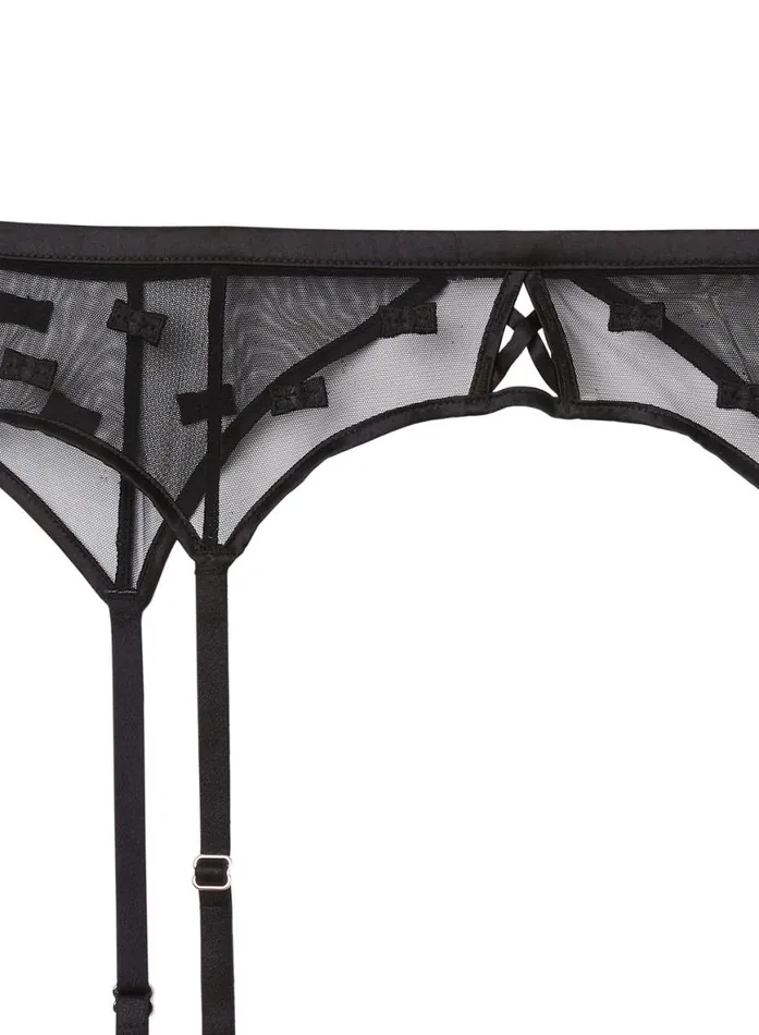 Garters and Belts Lingerie Fleur Du Mal Bow Embroidery Garter Belt Black