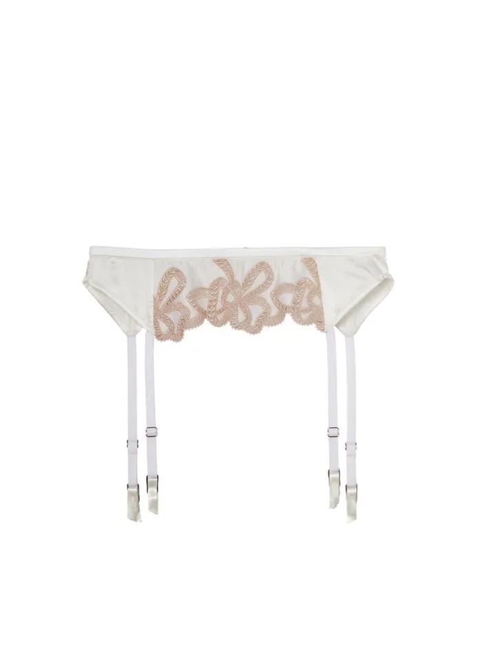 Garters and Belts Lingerie Fleur Du Mal Bow Guipure Embroidery Garter Ivory