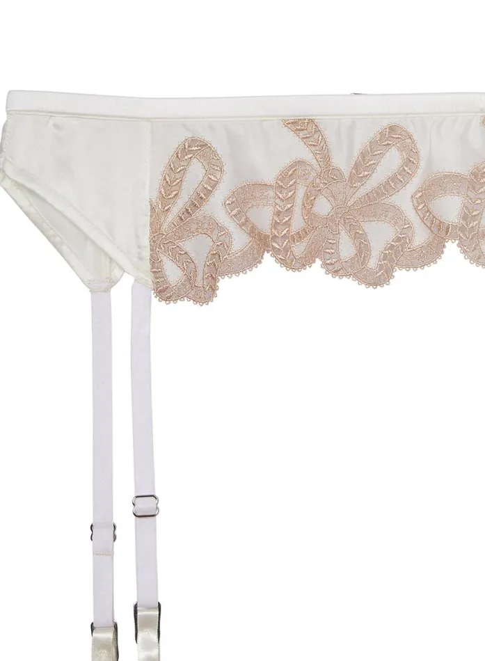 Garters and Belts Lingerie Fleur Du Mal Bow Guipure Embroidery Garter Ivory