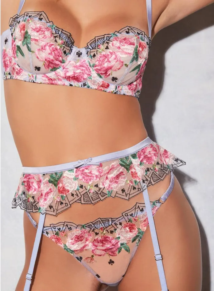 Garters and Belts Lingerie Fleur Du Mal Card Embroidery Garter Pastel Sky