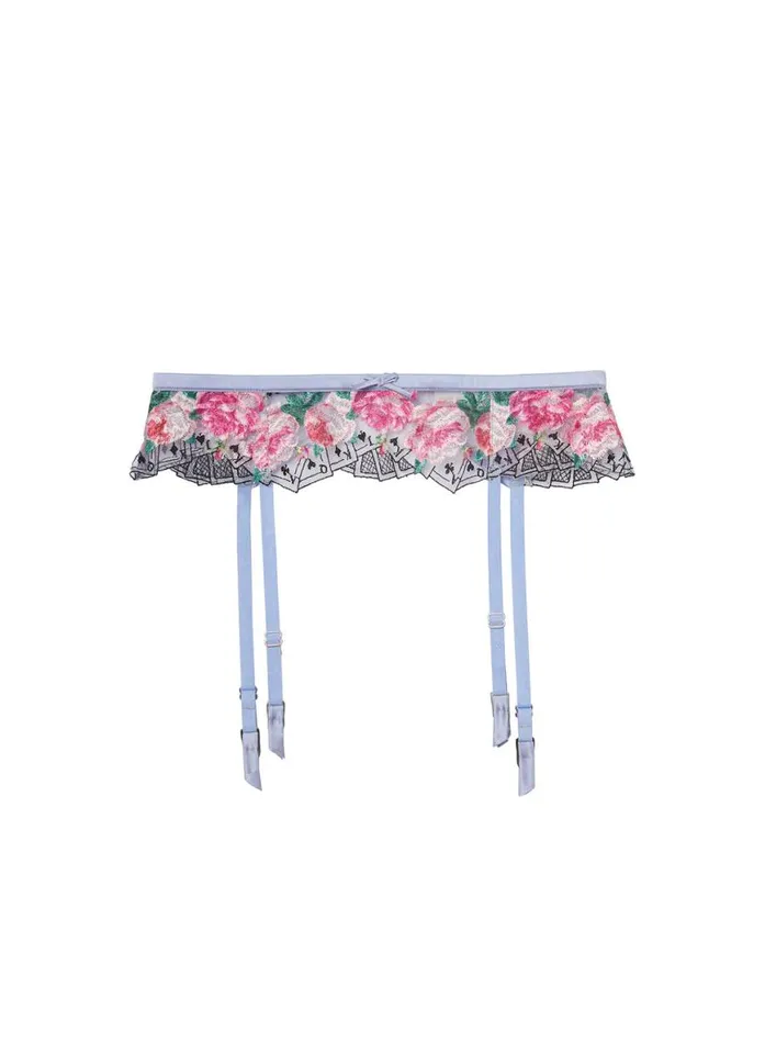 Garters and Belts Lingerie Fleur Du Mal Card Embroidery Garter Pastel Sky