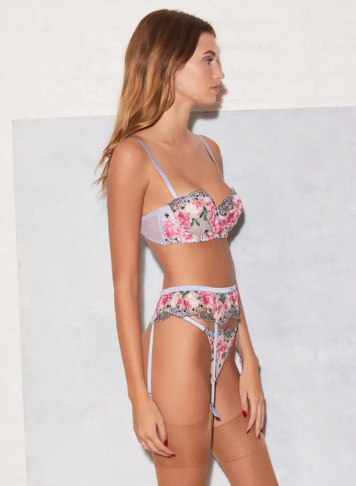 Garters and Belts Lingerie Fleur Du Mal Card Embroidery Garter Pastel Sky