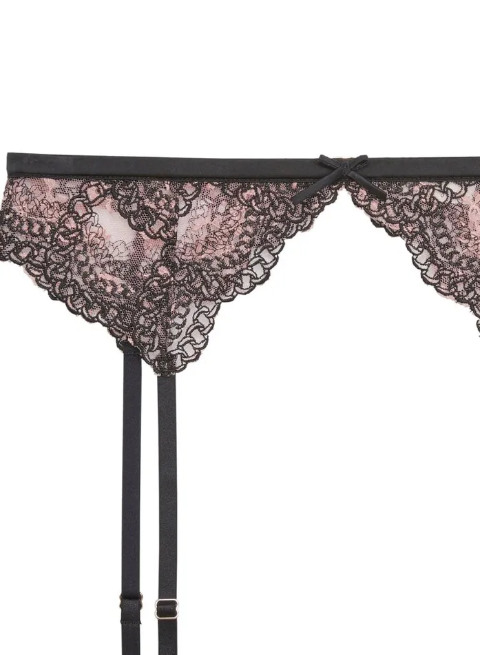 Garters and Belts Lingerie Fleur Du Mal Chain Embroidery Garter Black