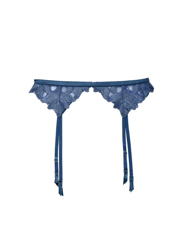 Garters and Belts Lingerie Fleur Du Mal Denim Lily Embroidery Garter Belt Denim